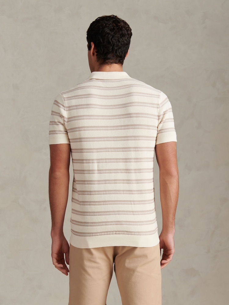 U.S. Polo Assn Cream Stripe Open Knit Polo Shirt - Image 2 of 8
