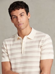 U.S. Polo Assn Cream Stripe Open Knit Polo Shirt - Image 3 of 8