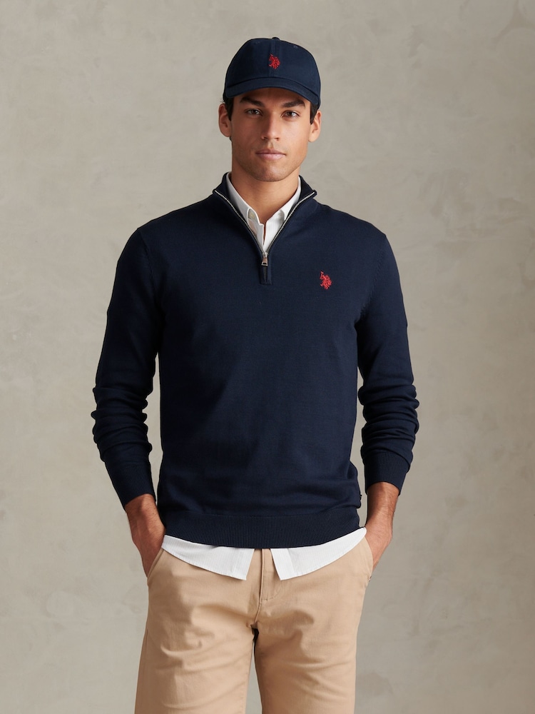 U.S. Polo Assn. Navy Blue Cotton Quarter Zip Funnel Jumper - Image 1 of 7