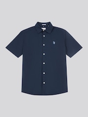 U.S. Polo Assn Blue Linen Blend Short Sleeve Shirt - Image 1 of 3