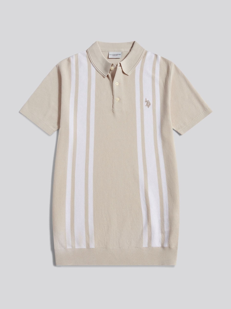 U.S. Polo Assn Natural Tonal Vertical Stripe Knit Polo Shirt - Image 1 of 3