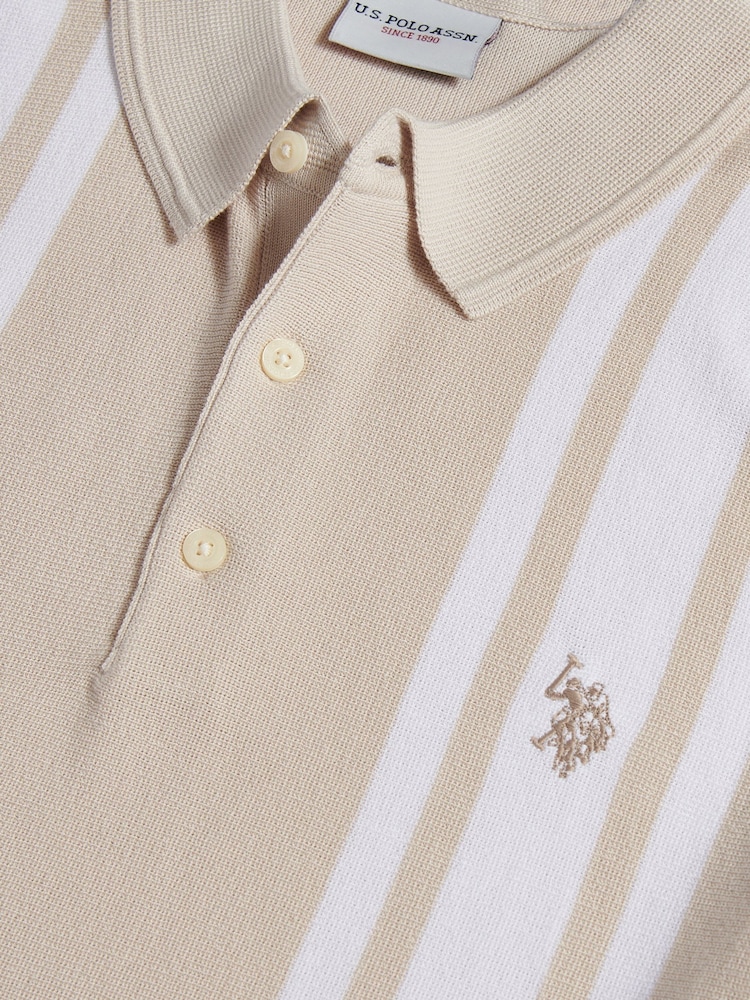 U.S. Polo Assn Natural Tonal Vertical Stripe Knit Polo Shirt - Image 3 of 3