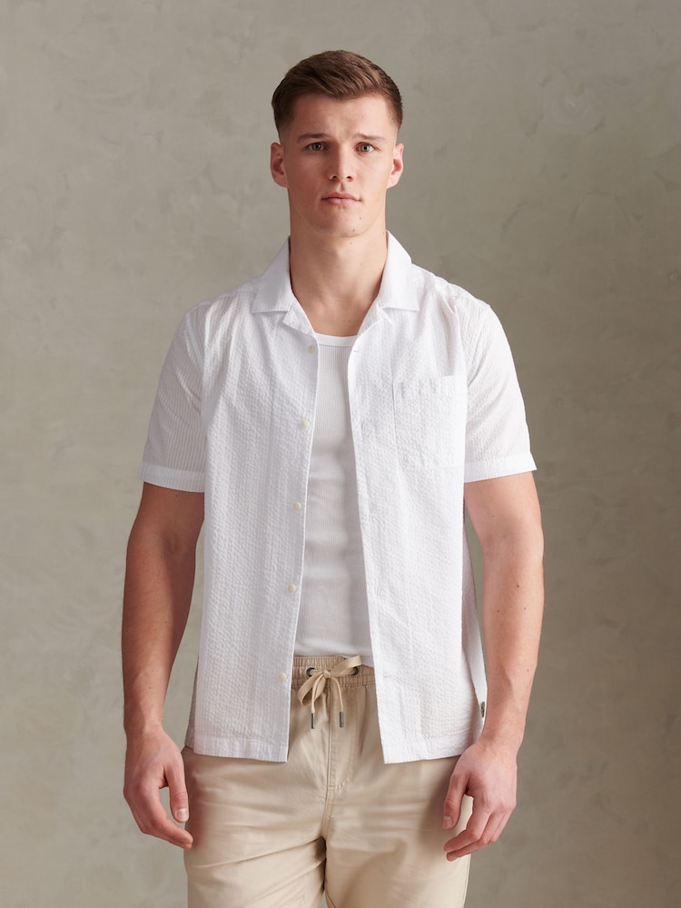 U.S. Polo Assn White Seersucker Revere Short Sleeve Shirt - Image 1 of 7