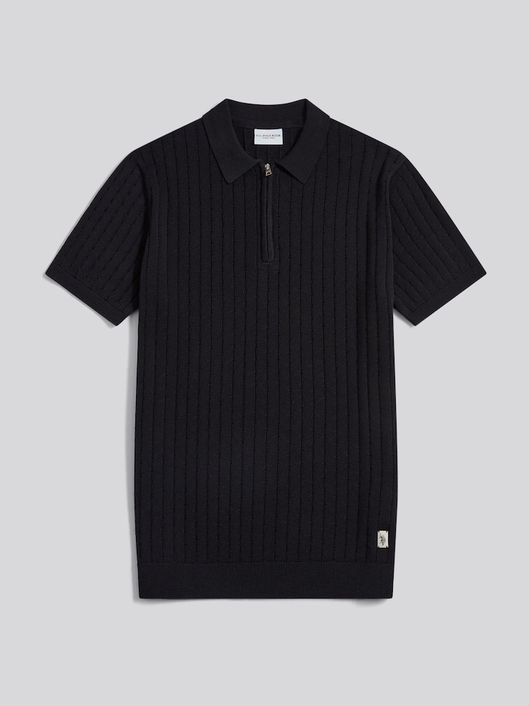 U.S. Polo Assn Black Zip Knit Short Sleeve Polo Shirt - Image 1 of 3