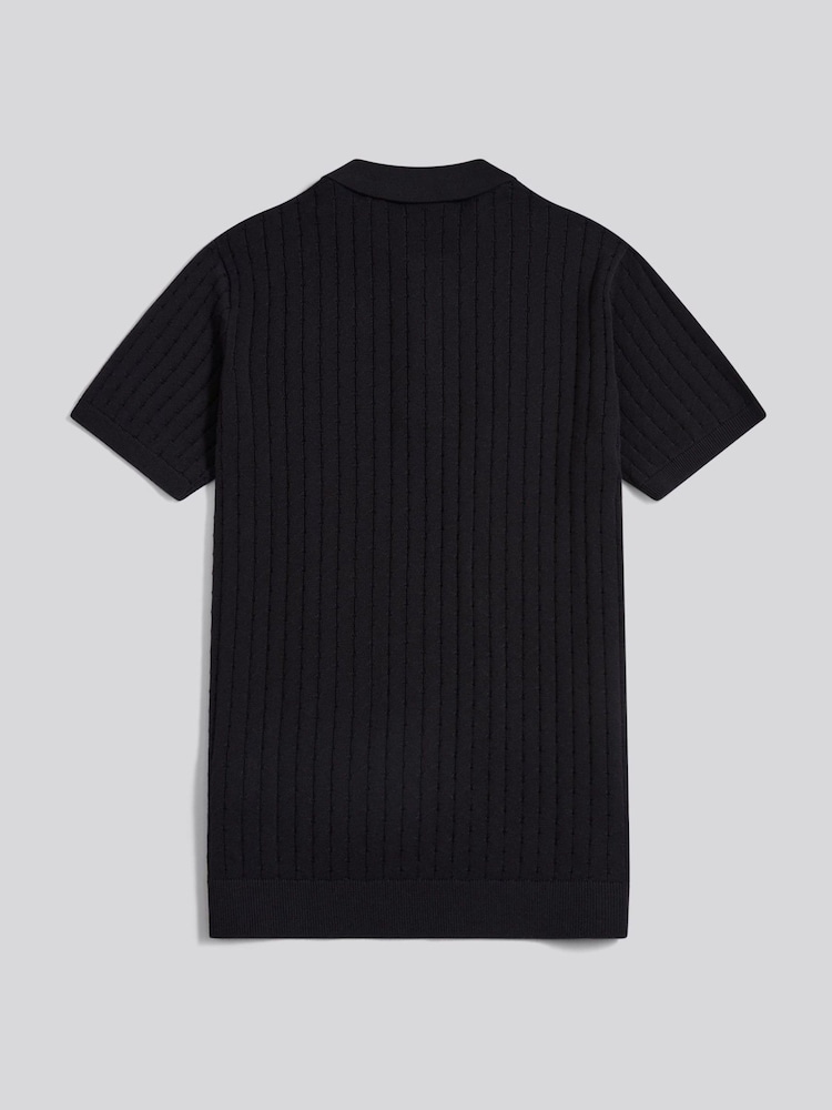 U.S. Polo Assn Black Zip Knit Short Sleeve Polo Shirt - Image 2 of 3