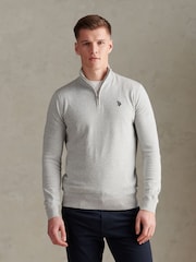 U.S. Polo Assn. Grey Cotton Quarter Zip Funnel Jumper - Image 1 of 7