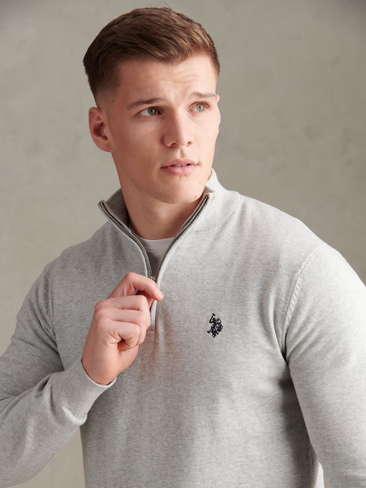 U.S. Polo Assn. Grey Cotton Quarter Zip Funnel Jumper - Image 2 of 7