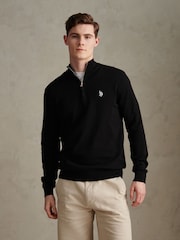 U.S. Polo Assn. Black Cotton Quarter Zip Funnel Jumper - Image 1 of 7