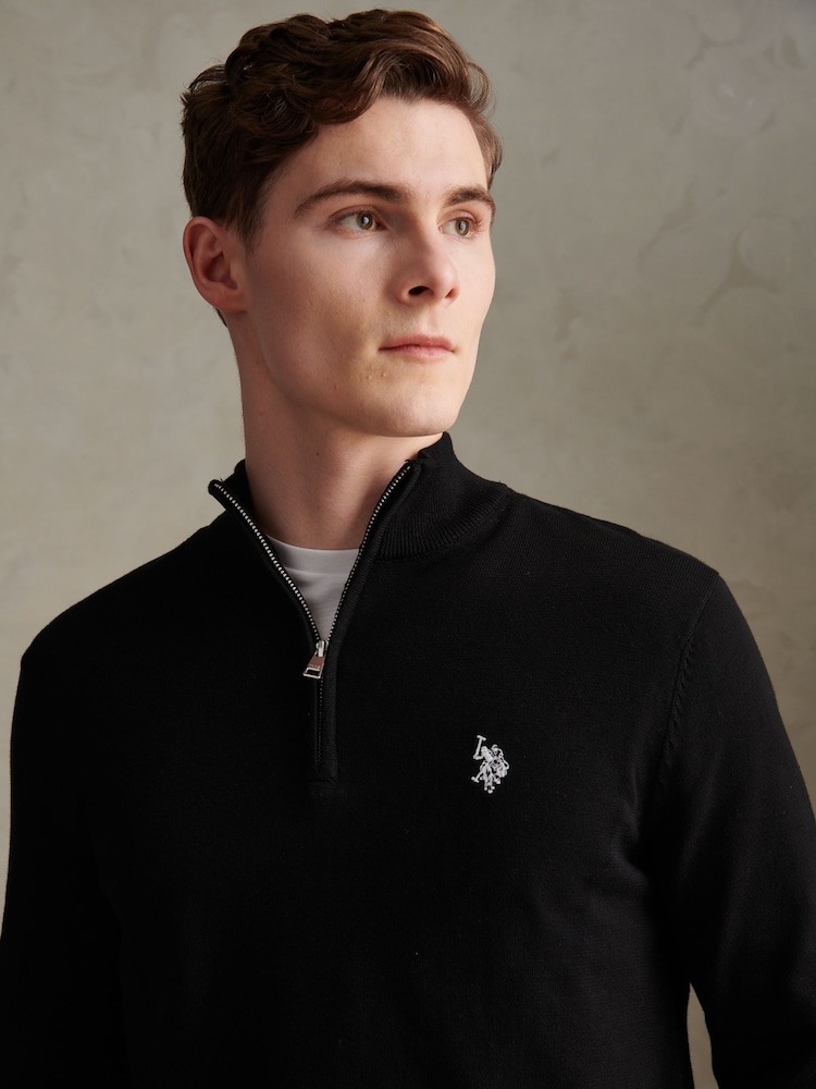 U.S. Polo Assn. Black Cotton Quarter Zip Funnel Jumper - Image 2 of 7