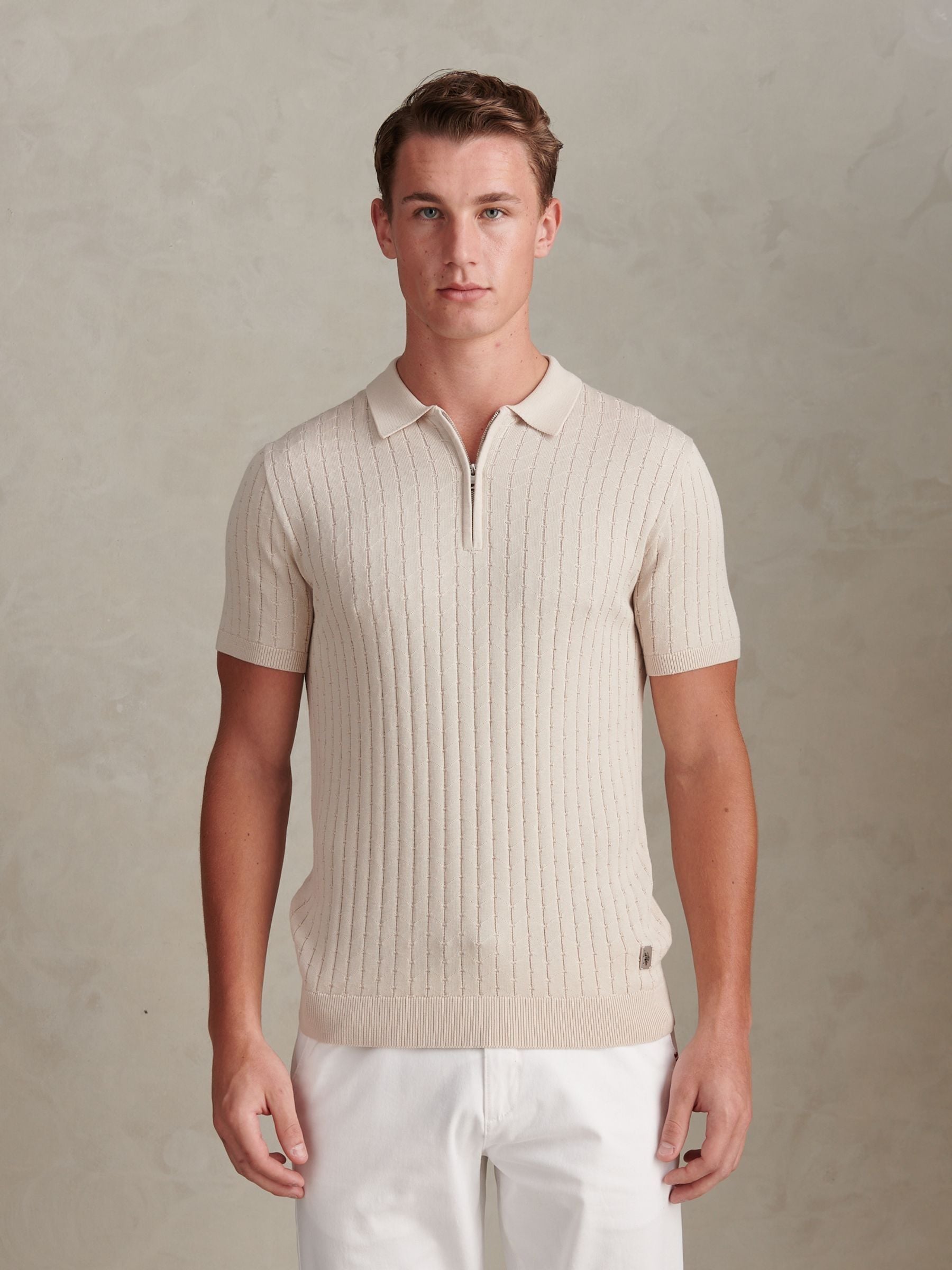 Satın al Natürel - U.S. Polo Assn Fermuarlı Örme Kısa Kollu Polo