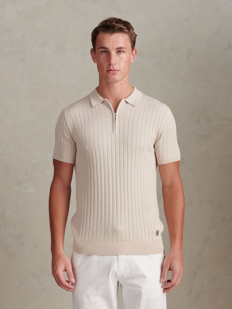 U.S. Polo Assn Natural Zip Knit Short Sleeve Polo Shirt - Image 1 of 7