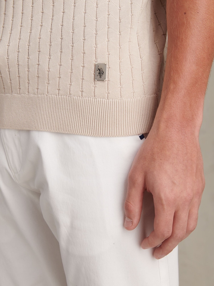 U.S. Polo Assn Natural Zip Knit Short Sleeve Polo Shirt - Image 2 of 7