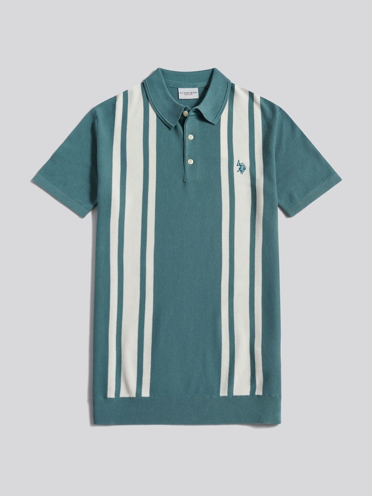 U.S. Polo Assn. Green Tonal Vertical Stripe Knit Polo Shirt - Image 1 of 3