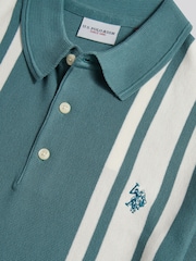 U.S. Polo Assn. Green Tonal Vertical Stripe Knit Polo Shirt - Image 3 of 3