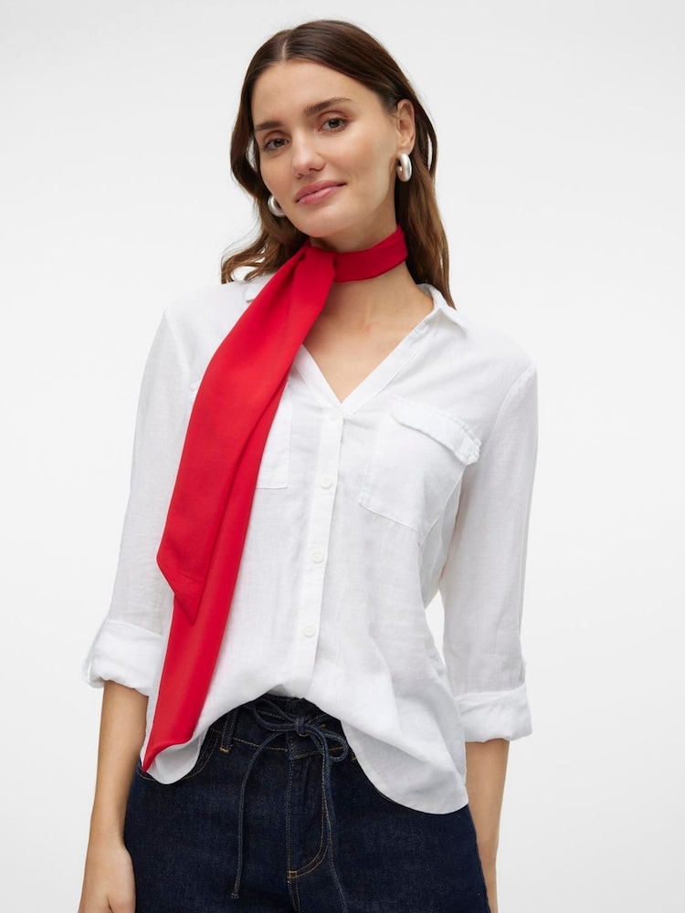 VERO MODA White Linen Blend Button Through Open Neck Shirt - Image 1 of 5