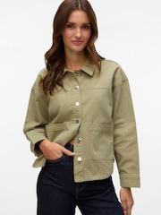 VERO MODA Green Long Sleeve Denim Shacket - Image 1 of 6