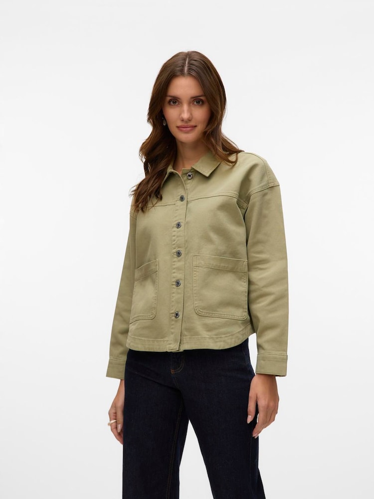VERO MODA Green Long Sleeve Denim Shacket - Image 2 of 6