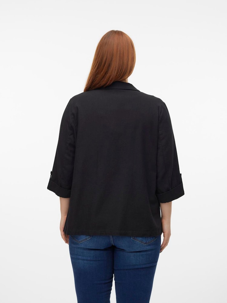 VERO MODA Black Curve Linen Blend 3/4 Sleeve Jacket - Image 2 of 4
