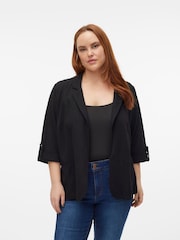 VERO MODA Black Curve Linen Blend 3/4 Sleeve Jacket - Image 3 of 4