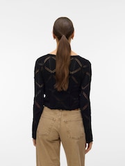 VERO MODA Black V-Neck Tie Detail Crochet Cardigan - Image 5 of 6