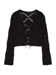 VERO MODA Black V-Neck Tie Detail Crochet Cardigan - Image 6 of 6