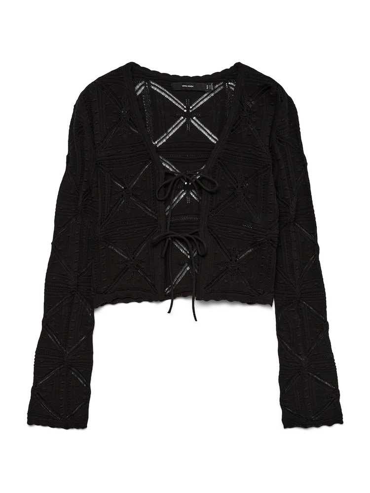 VERO MODA Black V-Neck Tie Detail Crochet Cardigan - Image 6 of 6
