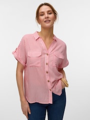 VERO MODA Pink Short Sleeve Button Through Open Neck Shirt - Image 1 of 5