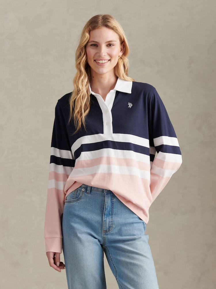 U.S. Polo Assn. Pink Block Colour Rugby Top - Image 1 of 8 U.S. Polo Assn. Pink Block Colour Rugby Top - Image 1 of 8