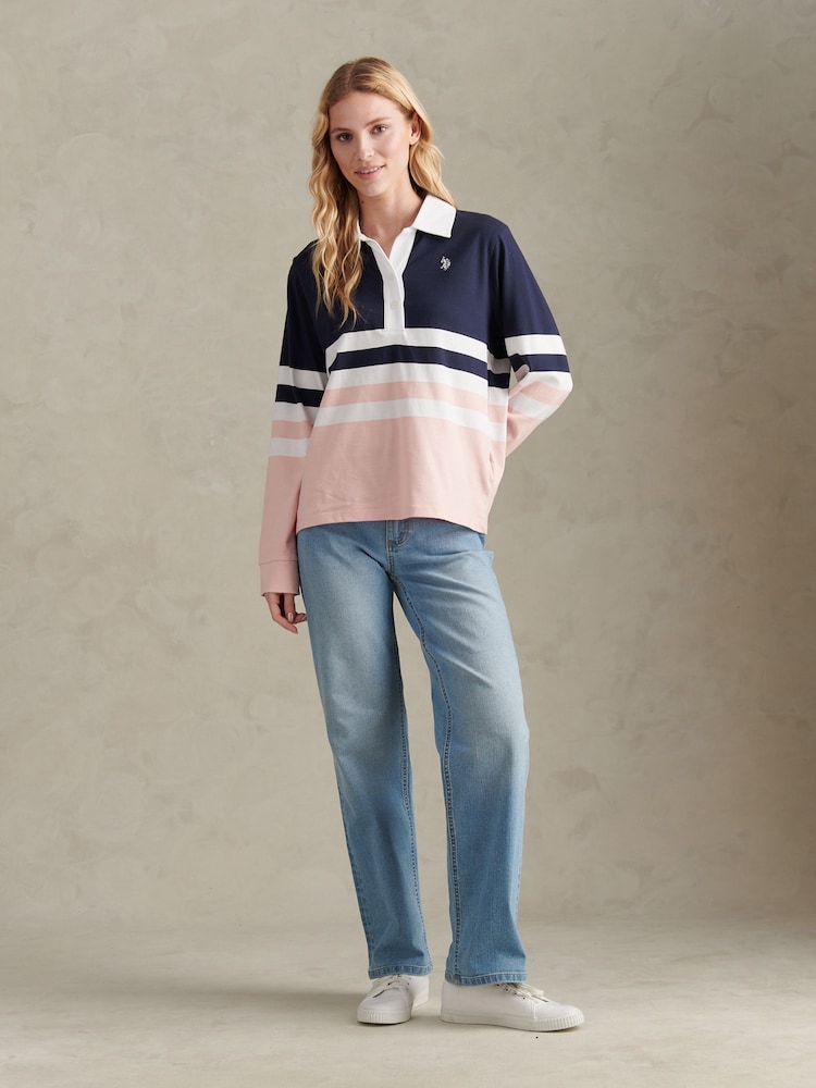 U.S. Polo Assn. Pink Block Colour Rugby Top - Image 2 of 8 U.S. Polo Assn. Pink Block Colour Rugby Top - Image 2 of 8