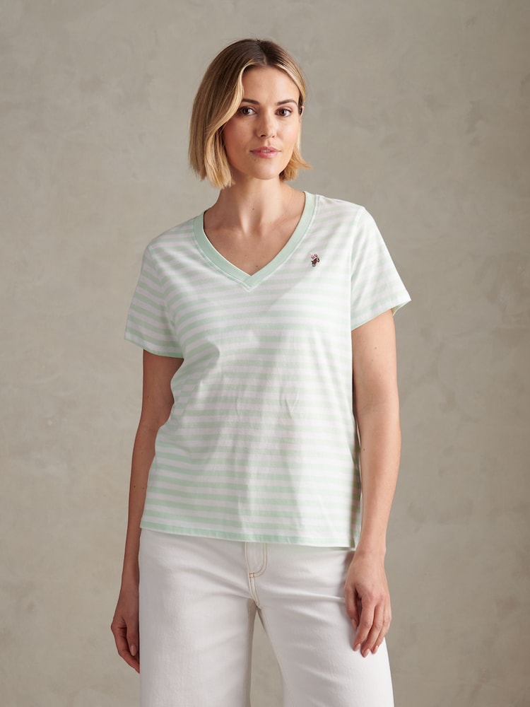 U.S. Polo Assn. Green Stripe V-Neck T-Shirt - Image 1 of 7