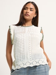 أبيض - PixieGirl Petite Frill Shoulder Tank Top - Image 1 of 5