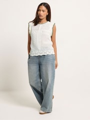 أبيض - PixieGirl Petite Frill Shoulder Tank Top - Image 2 of 5