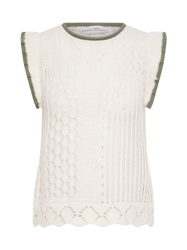 أبيض - PixieGirl Petite Frill Shoulder Tank Top - Image 5 of 5