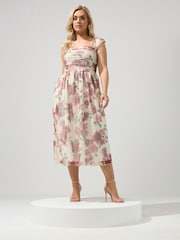 Yours Curve White London Spot Mesh Gathered Skater Dress - Image 1 of 5