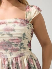 Yours Curve White London Spot Mesh Gathered Skater Dress - Image 4 of 5