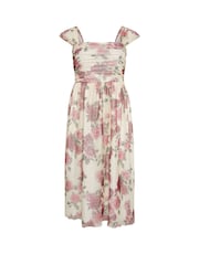 Yours Curve White London Spot Mesh Gathered Skater Dress - Image 5 of 5