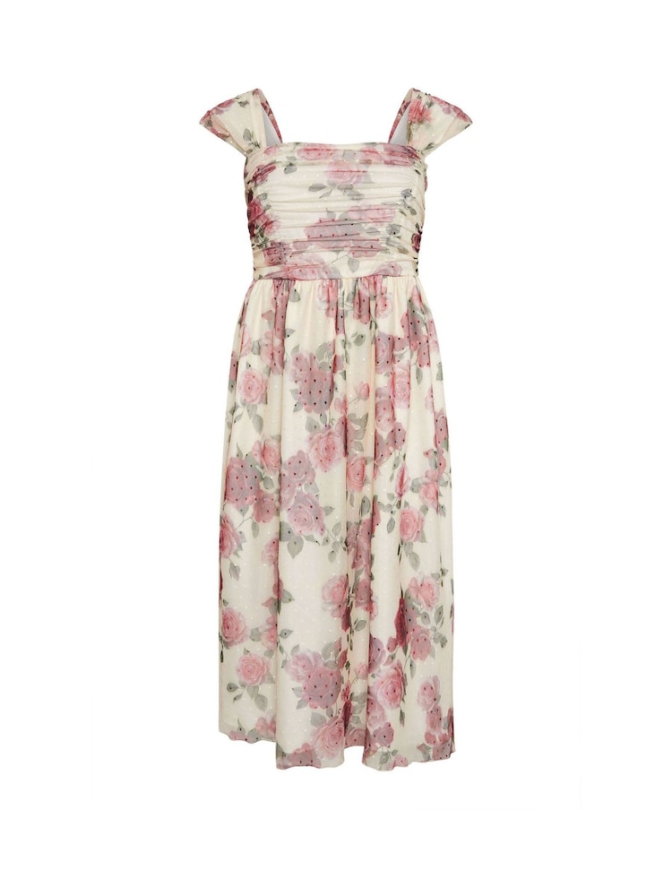 Yours Curve White London Spot Mesh Gathered Skater Dress - Image 5 of 5