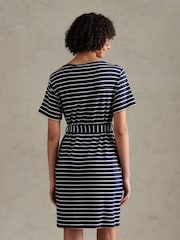 U.S. Polo Assn. Blue Stripe Belted Boat Neck Midi Dress - Image 4 of 7