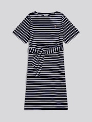 U.S. Polo Assn. Blue Stripe Belted Boat Neck Midi Dress - Image 5 of 7