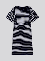U.S. Polo Assn. Blue Stripe Belted Boat Neck Midi Dress - Image 6 of 7