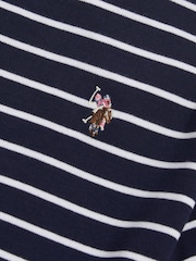 U.S. Polo Assn. Blue Stripe Belted Boat Neck Midi Dress - Image 7 of 7