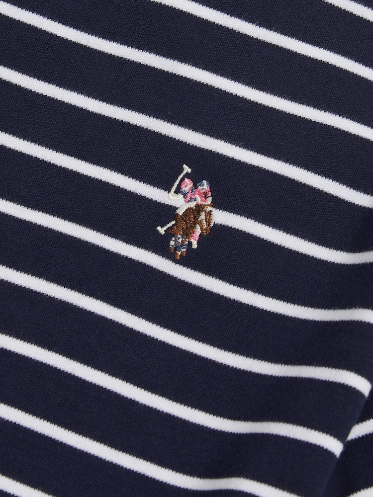 U.S. Polo Assn. Blue Stripe Belted Boat Neck Midi Dress - Image 7 of 7 U.S. Polo Assn. Blue Stripe Belted Boat Neck Midi Dress - Image 7 of 7