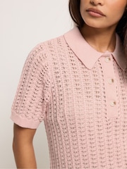 PixieGirl Petite Pink Crochet Polo Top - Image 4 of 5