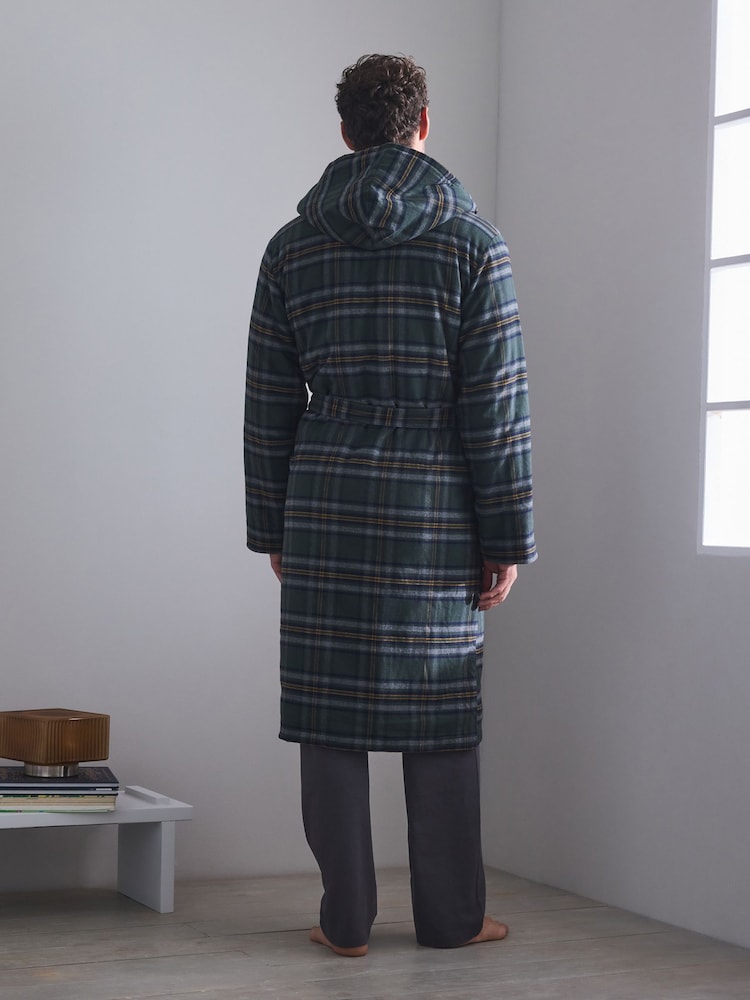 Green Check Borg Lined Dressing Gown - Image 2 of 8 Green Check Borg Lined Dressing Gown - Image 2 of 8