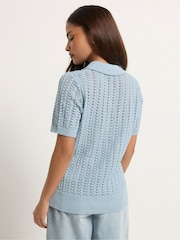 PixieGirl Petite Blue Crochet Polo Top - Image 3 of 5