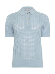 PixieGirl Petite Blue Crochet Polo Top - Image 5 of 5