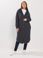Yours Curve Grey Button Through Hooded Coat - Image 2 of 5