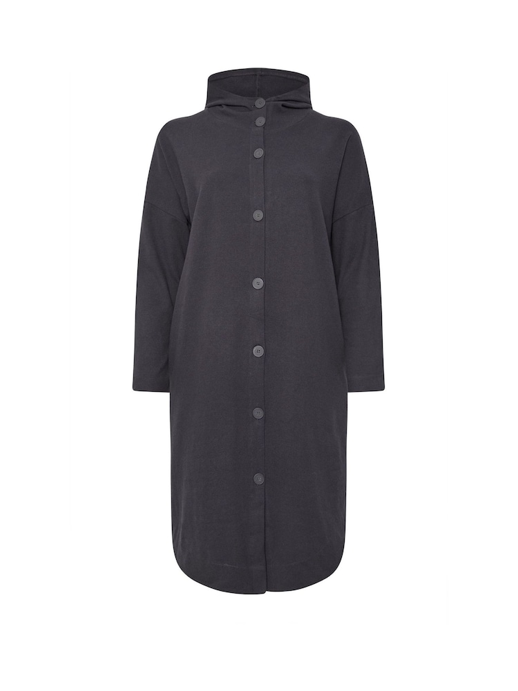 Yours Curve Grey Button Through Hooded Coat - Image 5 of 5