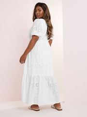Yours Curve White Broderie Anglaise Tiered Maxi Dress - Image 3 of 4