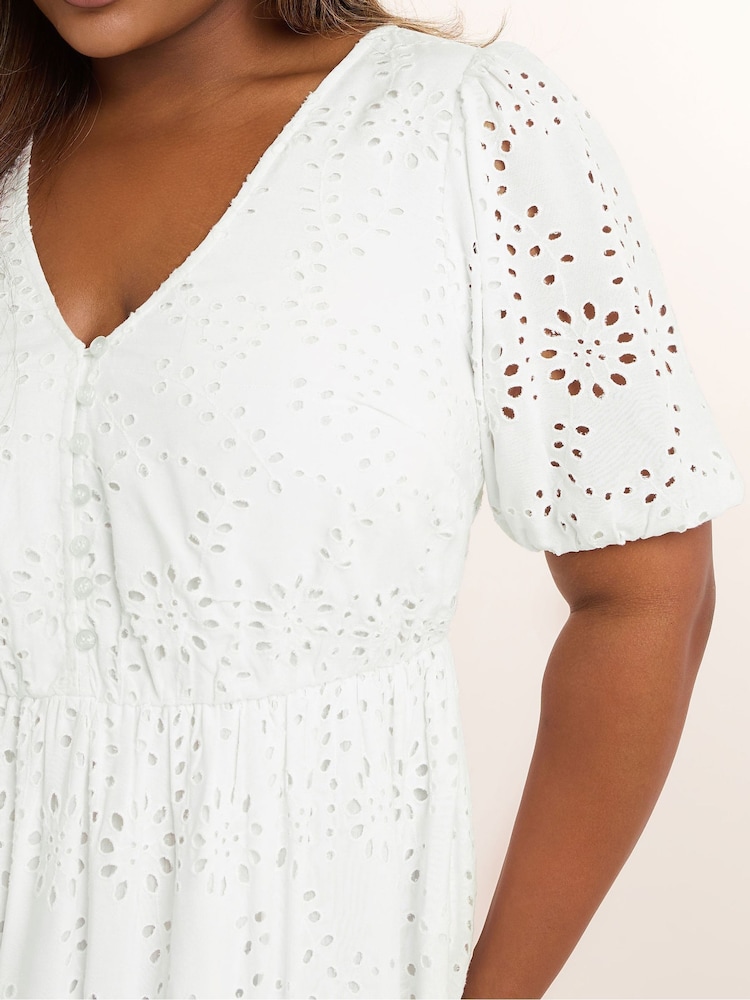 Yours Curve White Broderie Anglaise Tiered Maxi Dress - Image 4 of 4